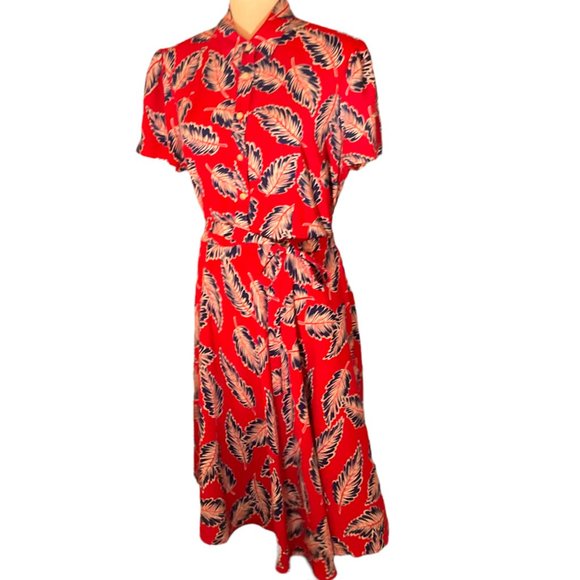 CHAPS feminine fit & flare shirtdress in size L novelty print red with navy palm - Picture 5 of 11